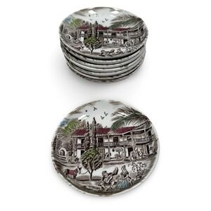 Vintage Johnson Brothers Heritage Hall Brown Ironstone Coasters England Set of 8